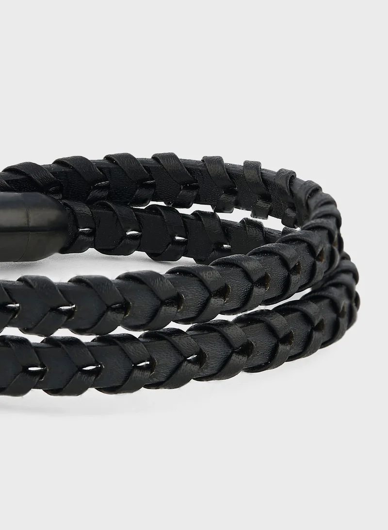 Robert Wood Genuine Leather Braided Bracelet In Gift Box