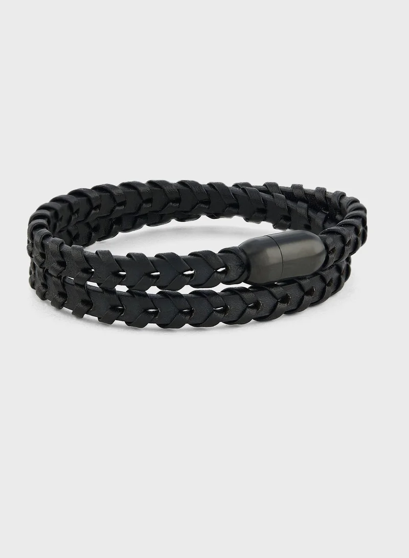 Robert Wood Genuine Leather Braided Bracelet In Gift Box
