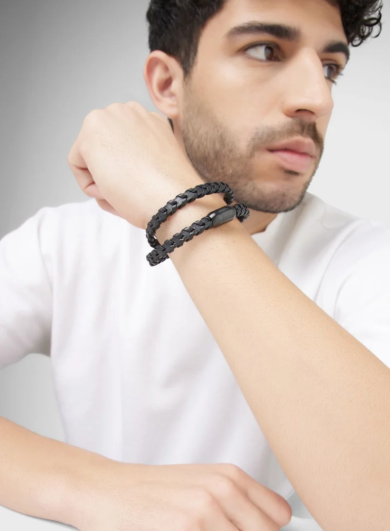 Robert Wood Genuine Leather Braided Bracelet In Gift Box