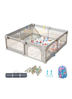 Arabest Baby Playpen Large with Mat，Playpen for Babies and Toddlers，Safety Infant Activity Center Baby Play Pen with Zipper Gate，Sturdy Playpen with Balls & Accessories(Grey，1.5m*2m)  - Image 1