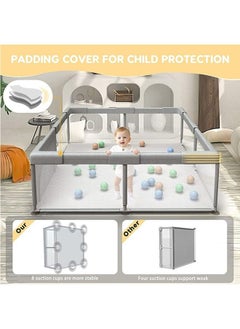 Arabest Baby Playpen Large with Mat，Playpen for Babies and Toddlers，Safety Infant Activity Center Baby Play Pen with Zipper Gate，Sturdy Playpen with Balls & Accessories(Grey，1.5m*2m)  - Image 3