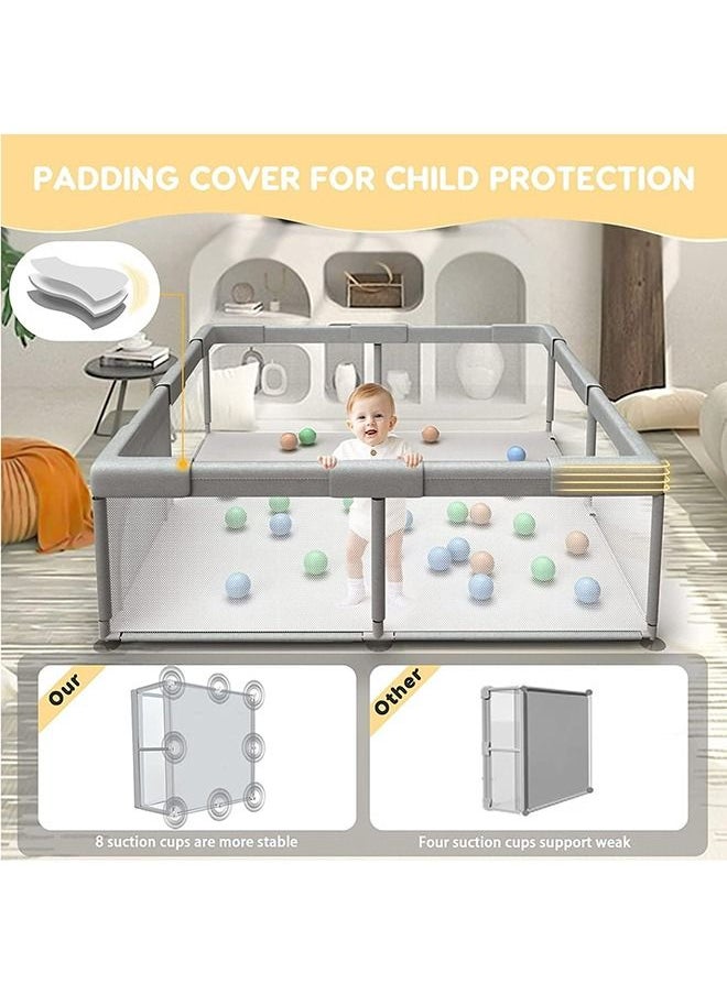 Arabest Baby Playpen Large with Mat，Playpen for Babies and Toddlers，Safety Infant Activity Center Baby Play Pen with Zipper Gate，Sturdy Playpen with Balls & Accessories(Grey，1.5m*2m)  - Image 3