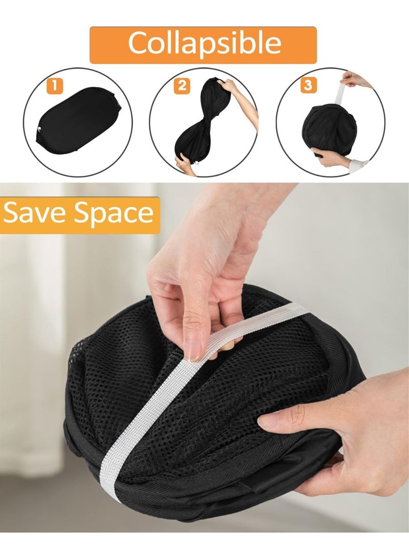 YelaJoy 2 Pack Durable Collapsible Laundry Baskets - Reinforced Mesh Pop Up Laundry Hamper with Pocket, Foldable Dirty Clothes Hamper with Carry Handles for Laundry, Bathroom, Kids Room, Dorm or Travel Black - Image 4
