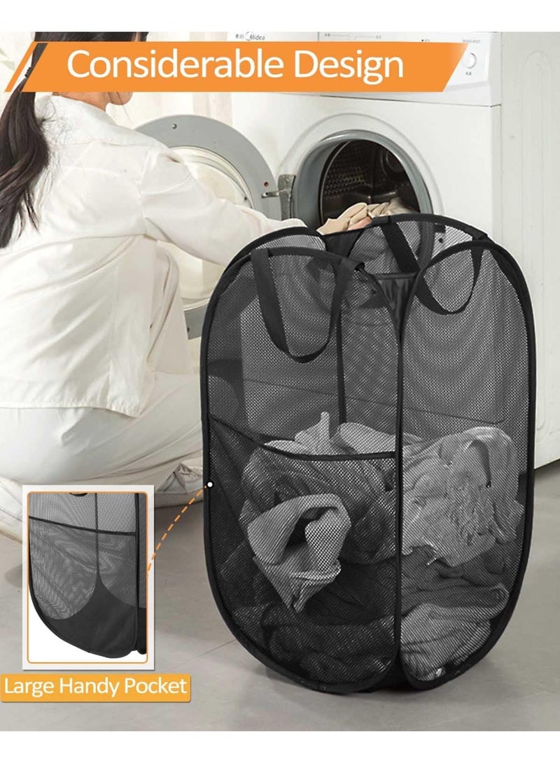 YelaJoy 2 Pack Durable Collapsible Laundry Baskets - Reinforced Mesh Pop Up Laundry Hamper with Pocket, Foldable Dirty Clothes Hamper with Carry Handles for Laundry, Bathroom, Kids Room, Dorm or Travel Black - Image 5