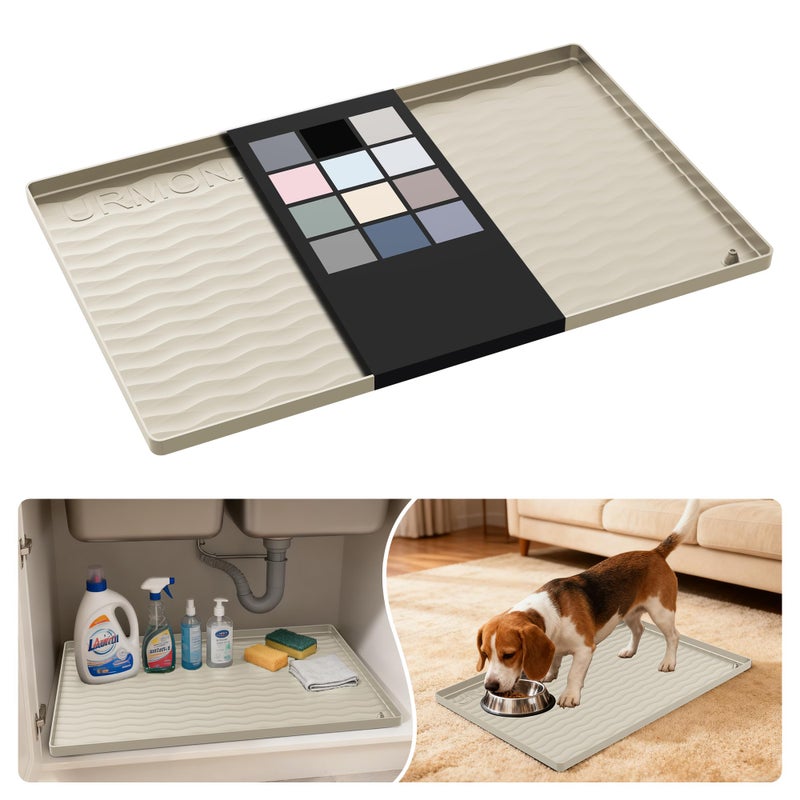 URMONA Waterproof Silicone Under Sink Mat Shelf Liner for Kitchen and Bathroom, Cabinet and Counter Protector, Storage & Organizers, Litter Mat(Cream,35 W x 55 L cm) - Image 1