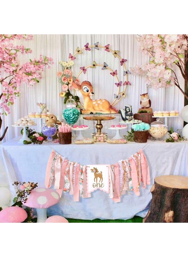 Agkvw Deer Floral Girl High Chair Banner - Little Miss One-Deerful Highchair Banner, Woodland 1st Birthday Decoration for Girls, Deer Girl Floral 1st Birthday, Fall/Winter First Birthday Bambi Fabric Highchair Garland - Image 3