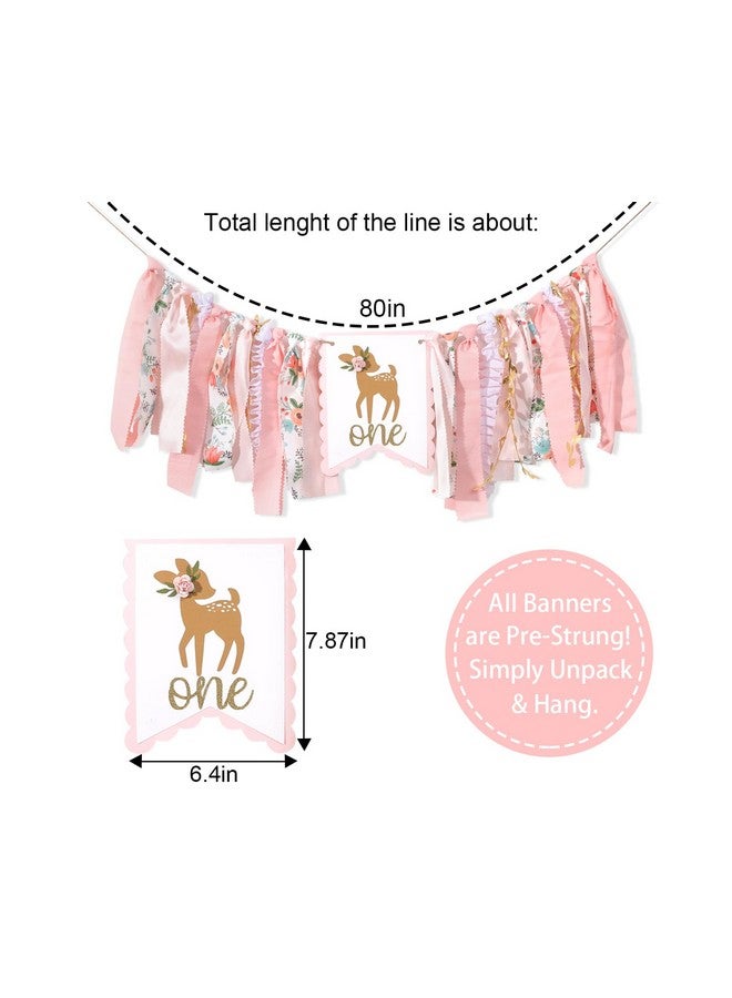 Agkvw Deer Floral Girl High Chair Banner - Little Miss One-Deerful Highchair Banner, Woodland 1st Birthday Decoration for Girls, Deer Girl Floral 1st Birthday, Fall/Winter First Birthday Bambi Fabric Highchair Garland - Image 4