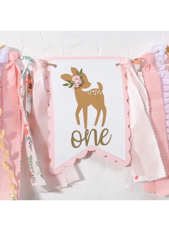 Agkvw Deer Floral Girl High Chair Banner - Little Miss One-Deerful Highchair Banner, Woodland 1st Birthday Decoration for Girls, Deer Girl Floral 1st Birthday, Fall/Winter First Birthday Bambi Fabric Highchair Garland - Image 5