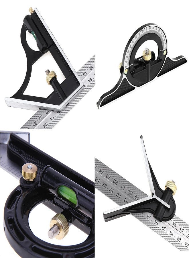 Terizger Square Angle Ruler,3Pcs/Set 300mm Stainless Steel t Square Ruler Adjustable Sliding Combination & Protractor Level Measure Measuring Set - Image 2