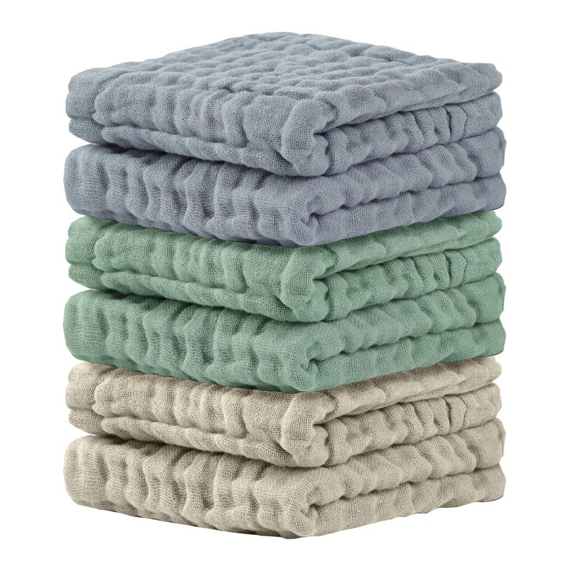 Cuddle Campus Baby Washcloths 6 Packs, Muslin Washcloths Baby,Cotton Burp Cloths, Extra Absorbent and Soft Wash Clothes for Newborns, 12x12 Inches - Image 1