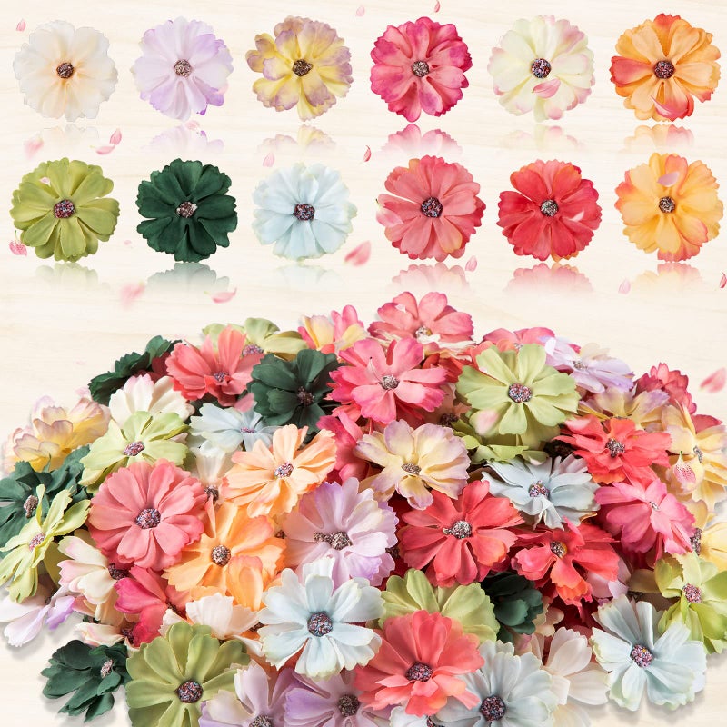 120 Pieces Faux Flowers Heads for Crafts Artificial Silk Daisy Flowers Embellishments Mini Assorted Bulk Wreath for DIY Holiday Wedding Party Home Garden Decoration 4 cm  Colorful