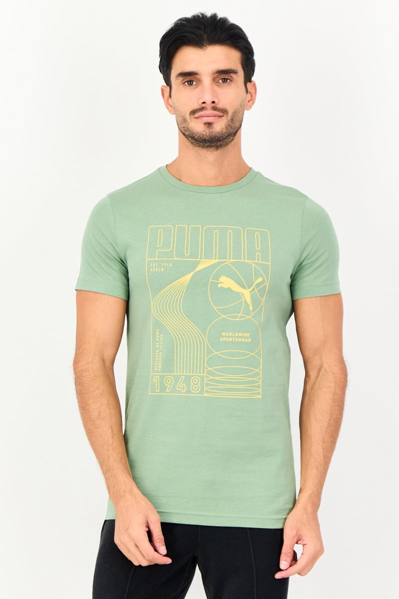 PUMA Men Slim Fit Short Sleeve Graphic Print Outdoor T-Shirt, Olive - Image 1