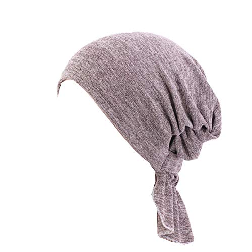 Ever Fairy 3 Colors Chemo Cancer Head Scarf Hat Cap Ethnic Cloth Print Turban Headwear Women Women's Ruffle Beanie Scarf (Grey-Khaki-Bean Paste) - Image 4