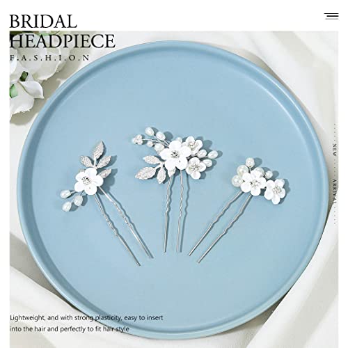Earent Wedding hair accessories Silver Bridal hair pins for Women (Pack of 3) - Image 2