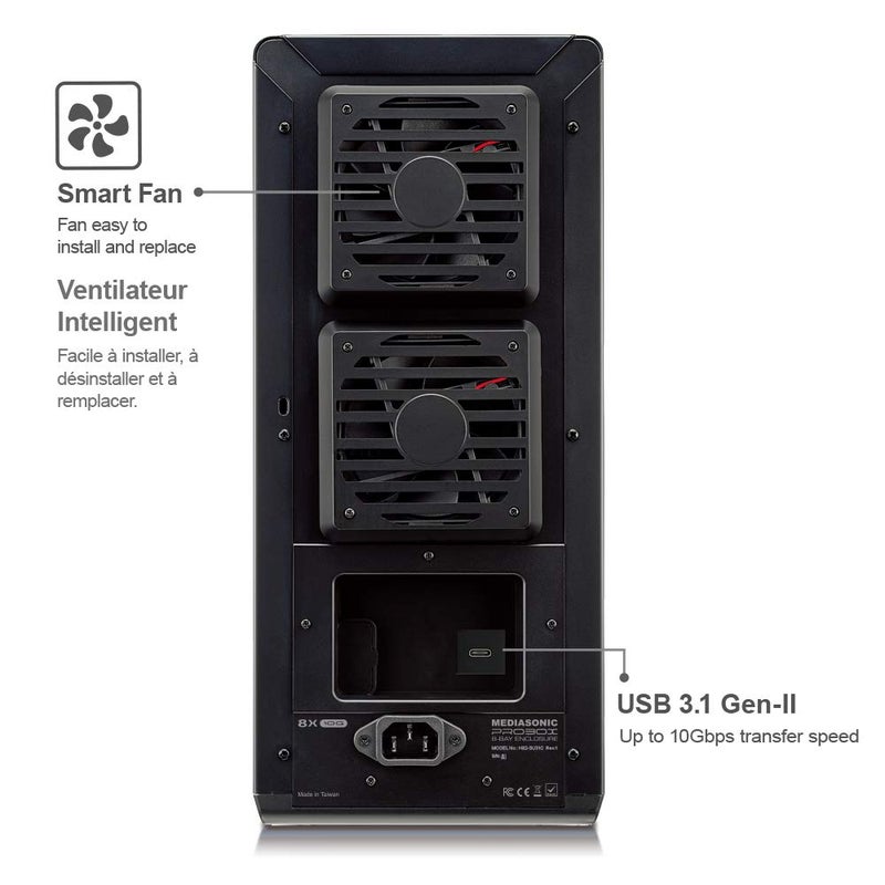 Mediasonic USB 3.2 Type C 8 Bay 3.5-inch Hard Drive Enclosure – USB 3.2 Gen 2 10Gbps Support UASP | S.M.A.R.T | Support 24TB Hard Drive (H82-SU31C) - Image 5