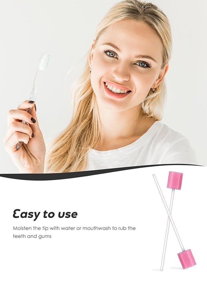 100Pcs Oral Swabs Disposable Mouth Swabs Sponge- Tooth Cleaning Sponge Swab for Oral Care, Pink - Image 2