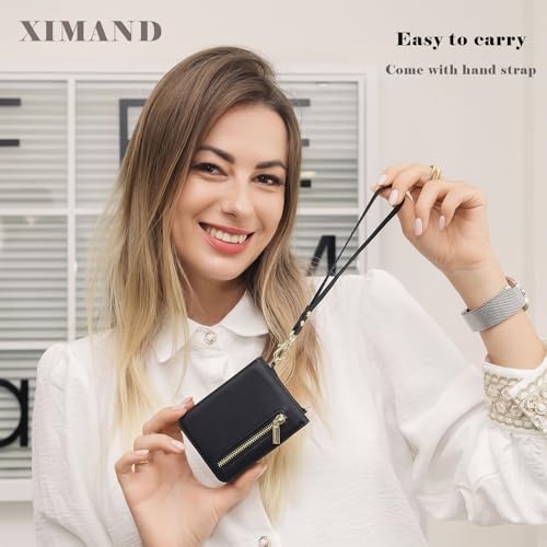XIMAND for Samsung Galaxy Z Flip 6 Luxury Zipper Wallet Phone Case, Multi-Function Kickstand Card Holder Adjustable Crossbody Strap, Fashion Flip Case.(Black) - Image 3
