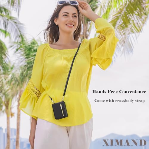 XIMAND for Samsung Galaxy Z Flip 6 Luxury Zipper Wallet Phone Case, Multi-Function Kickstand Card Holder Adjustable Crossbody Strap, Fashion Flip Case.(Black) - Image 5