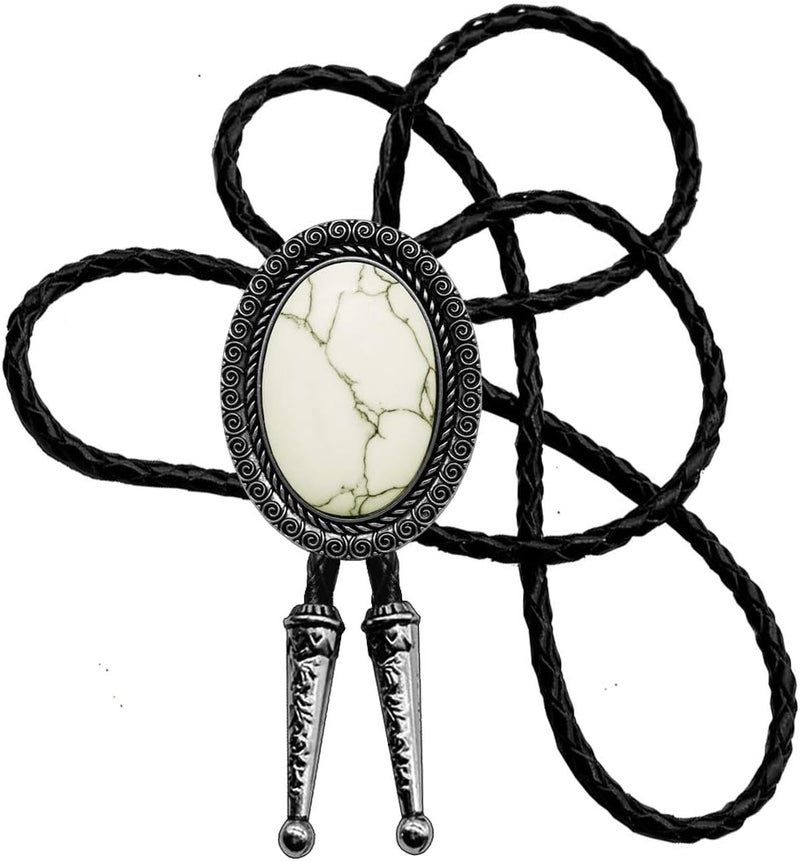 Moranse Bolo Tie With Emerald Blue and Black or More Colors Stone Celtic Style Genuine and Cowhide Rope - Image 1
