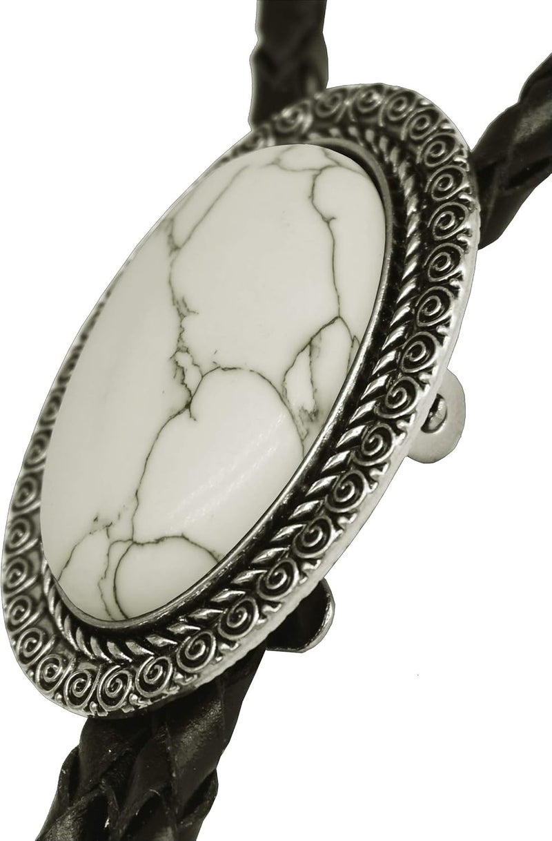 Moranse Bolo Tie With Emerald Blue and Black or More Colors Stone Celtic Style Genuine and Cowhide Rope - Image 3