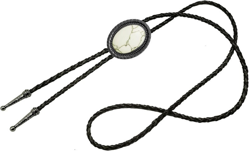 Moranse Bolo Tie With Emerald Blue and Black or More Colors Stone Celtic Style Genuine and Cowhide Rope - Image 2