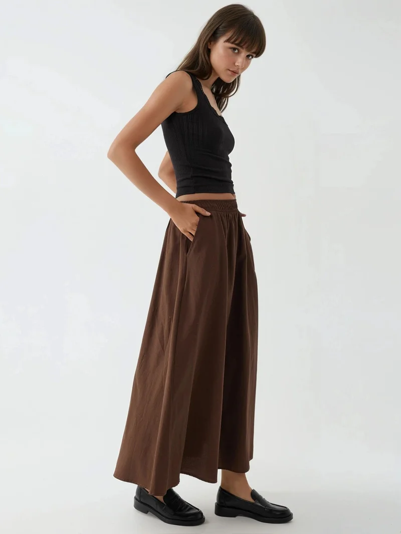 Busem BUSEM Elastic Waist Midi Skirt with Pockets