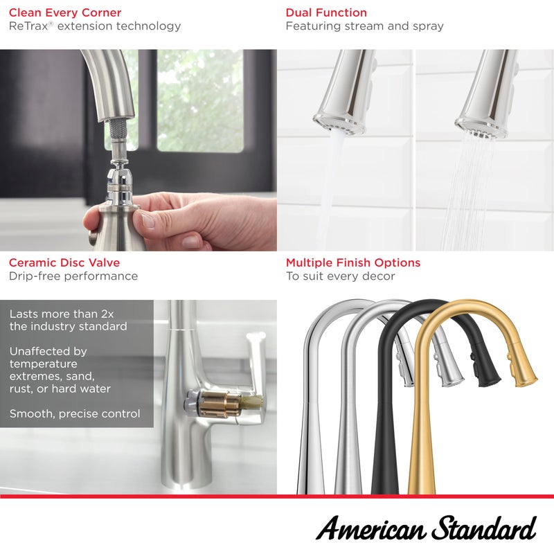 American Standard 7441300.075 Southport Pull-Down Kitchen Faucet with Sprayer, 1.8 GPM, Kitchen Faucets with Pull Down Sprayer, Stainless Steel - Image 3