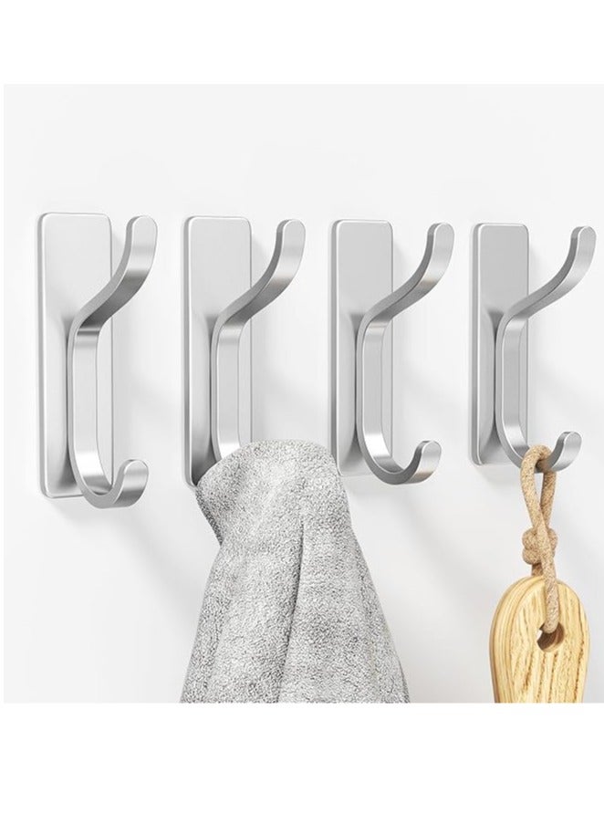 عربست خطافات حائط ذاتية اللصق للتعليق: خطافات فضية عصرية تحمل وزن 13 رطلاً، شماعة حائط وباب لاصقة للمعاطف ومنشفة الاستحمام والحقائب وحقائب الظهر وأدوات الحمام والمطبخ، مصنوعة من الفولاذ المقاوم للصدأ والمعدن، عبوة من 4 قطع - Image 5