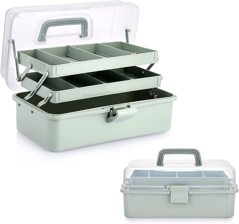 BTSKY Storage Box, Transparent Multi-Layer Rectangular Polypropylene, Haze Green, 32.5 x 20.1 x 15.5 cm, BTSKY - Image 1