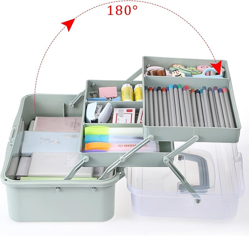 BTSKY Storage Box, Transparent Multi-Layer Rectangular Polypropylene, Haze Green, 32.5 x 20.1 x 15.5 cm, BTSKY - Image 2