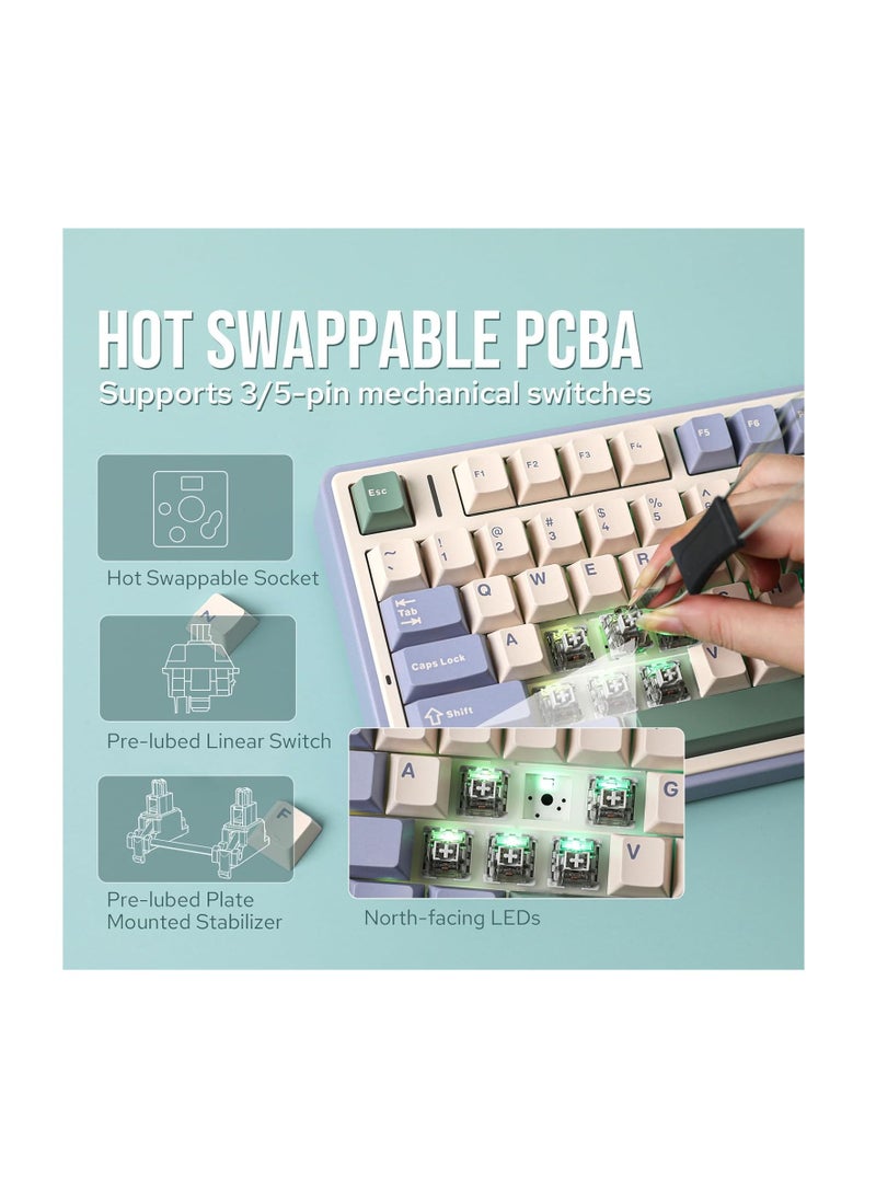 AULA F75 Gasket Mechanical Keyboard, 75% Wireless Hot Swappable Gaming Keyboard with Five-Layer Padding&Knob, Bluetooth/2.4GHz/USB-C, RGB (Green, LEOBOG Reaper Switch)