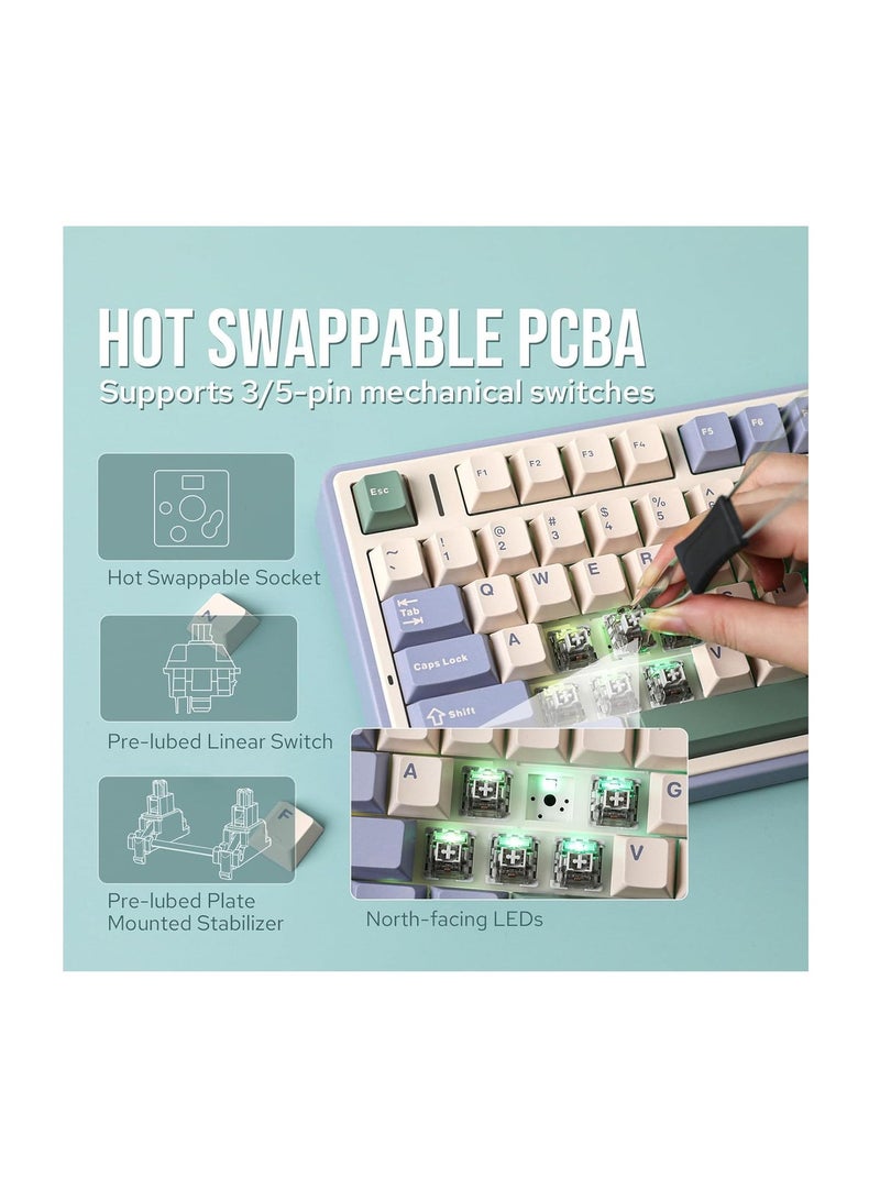 AULA F75 Gasket Mechanical Keyboard, 75% Wireless Hot Swappable Gaming Keyboard with Five-Layer Padding&Knob, Bluetooth/2.4GHz/USB-C, RGB (Green, LEOBOG Reaper Switch) - Image 3