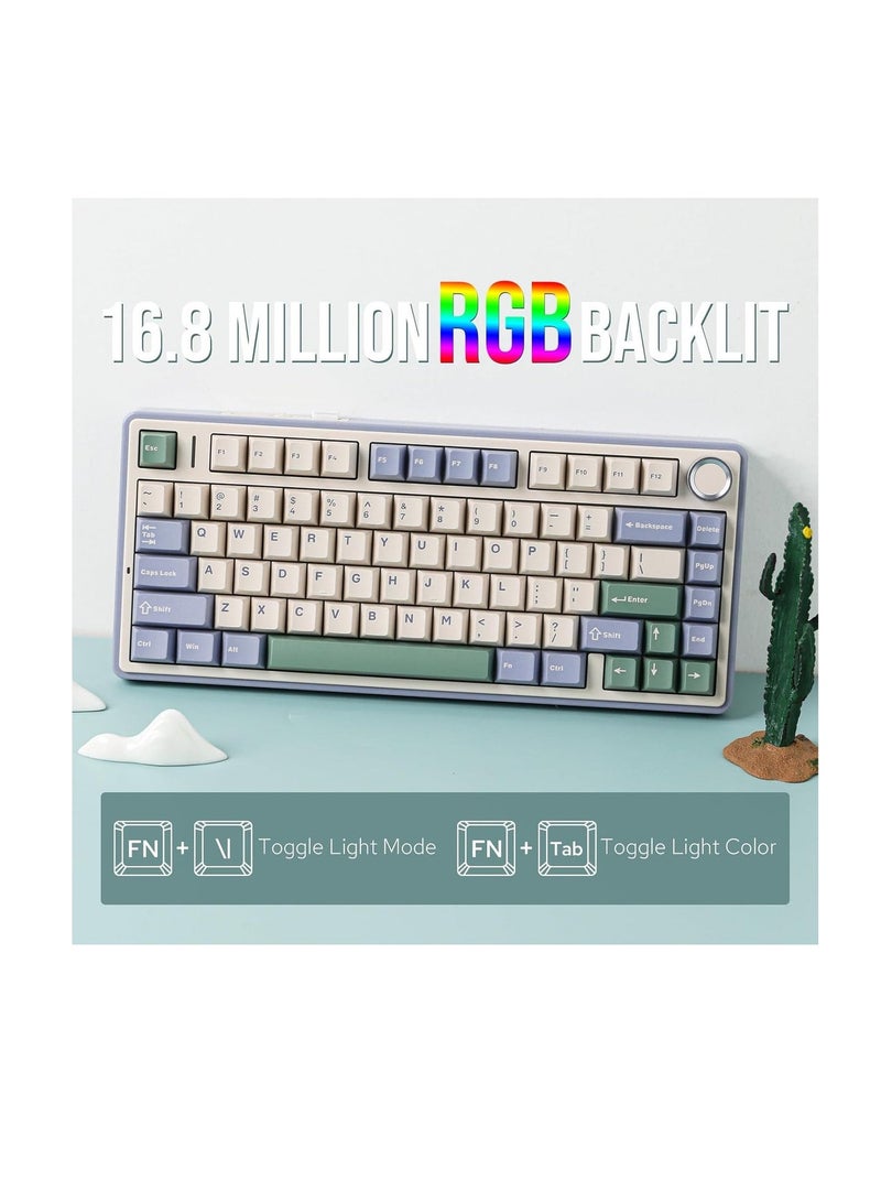 AULA F75 Gasket Mechanical Keyboard, 75% Wireless Hot Swappable Gaming Keyboard with Five-Layer Padding&Knob, Bluetooth/2.4GHz/USB-C, RGB (Green, LEOBOG Reaper Switch) - Image 4