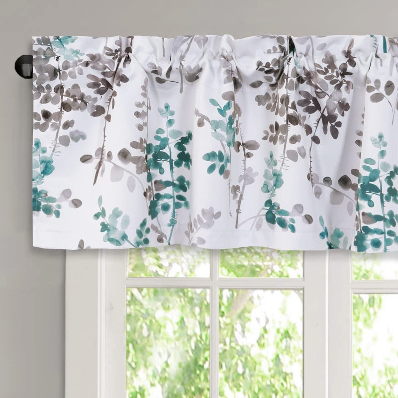 H.VERSAILTEX Valance for Kitchen Windows/Bathroom/Living Room/Bedroom Blackout Window Valance Thermal Insulated Rod Pocket Valance Curtains  52"" W x 18"" L  Grey and Turquoise Floral Pattern  2 Panels - Image 5