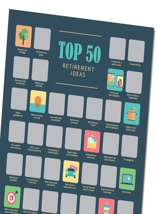 Hat Acrobat Retirement Party Gift Retirement Ideas Scratch Off Bucket List Poster - 50 Original Activities Ideas for Retirement Hobbies and Fun Things to Do in Retirement - UNFRAMED 11.7 x 16.5 Retirement Banner - Image 1
