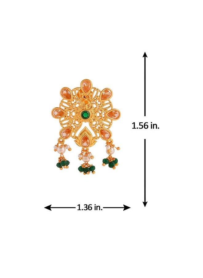 VOYLLA - Abharan Pink and Green Stones Floral Stud Earrings - Image 1