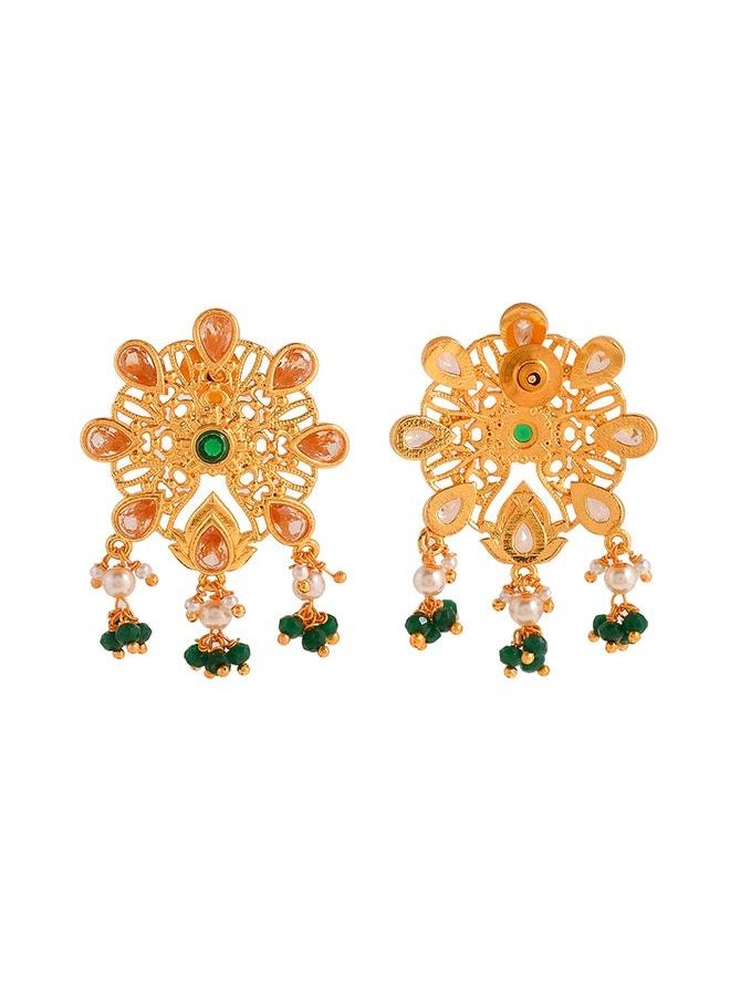 VOYLLA - Abharan Pink and Green Stones Floral Stud Earrings - Image 1