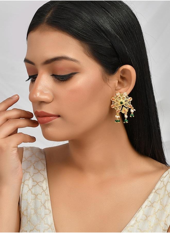 VOYLLA - Abharan Pink and Green Stones Floral Stud Earrings - Image 1