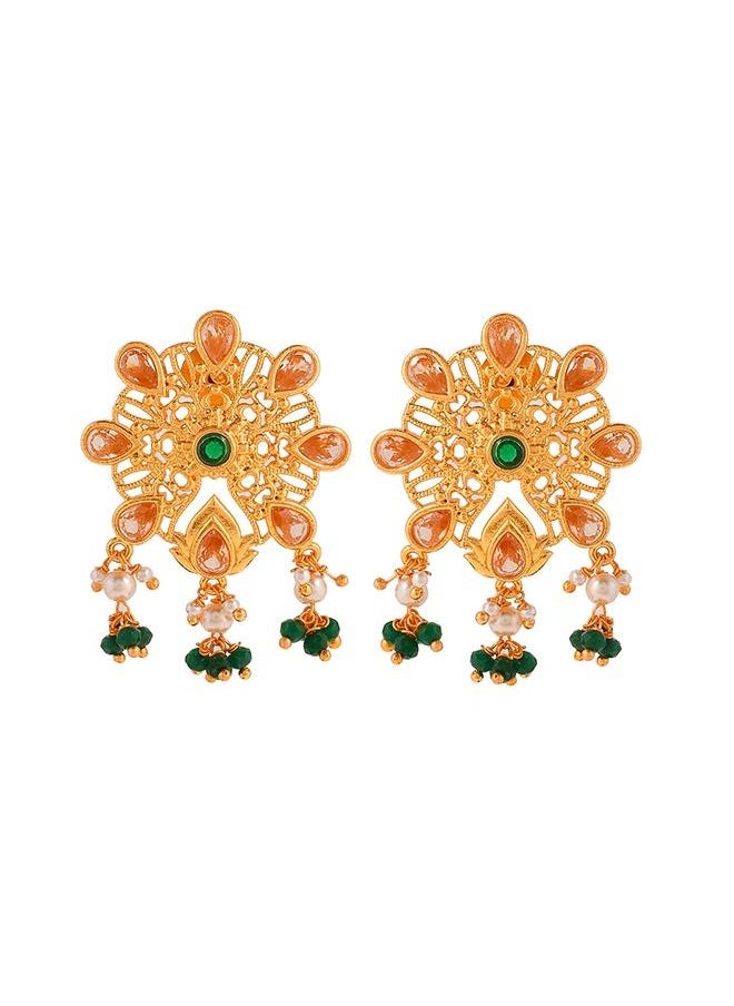 VOYLLA - Abharan Pink and Green Stones Floral Stud Earrings - Image 1