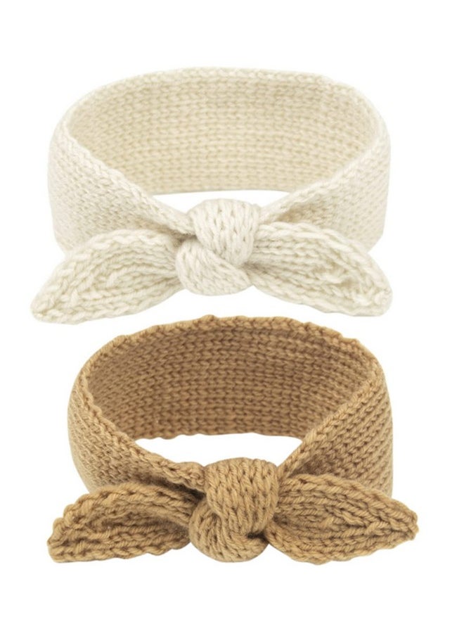 El Regalo - 2 Pcs Turban Wool Headband - Warm Rabbit Knot Hair Band, Knit Head Wrap For Baby Girls Newborns And Toddlers (Beige & White) - Image 1
