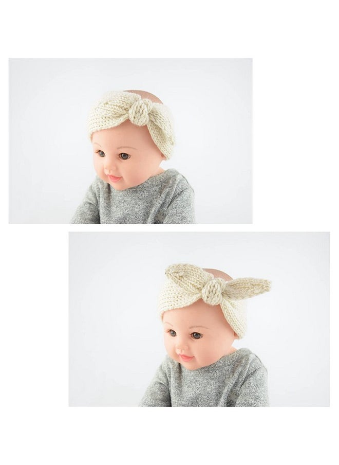 El Regalo - 2 Pcs Turban Wool Headband - Warm Rabbit Knot Hair Band, Knit Head Wrap For Baby Girls Newborns And Toddlers (Beige & White) - Image 1