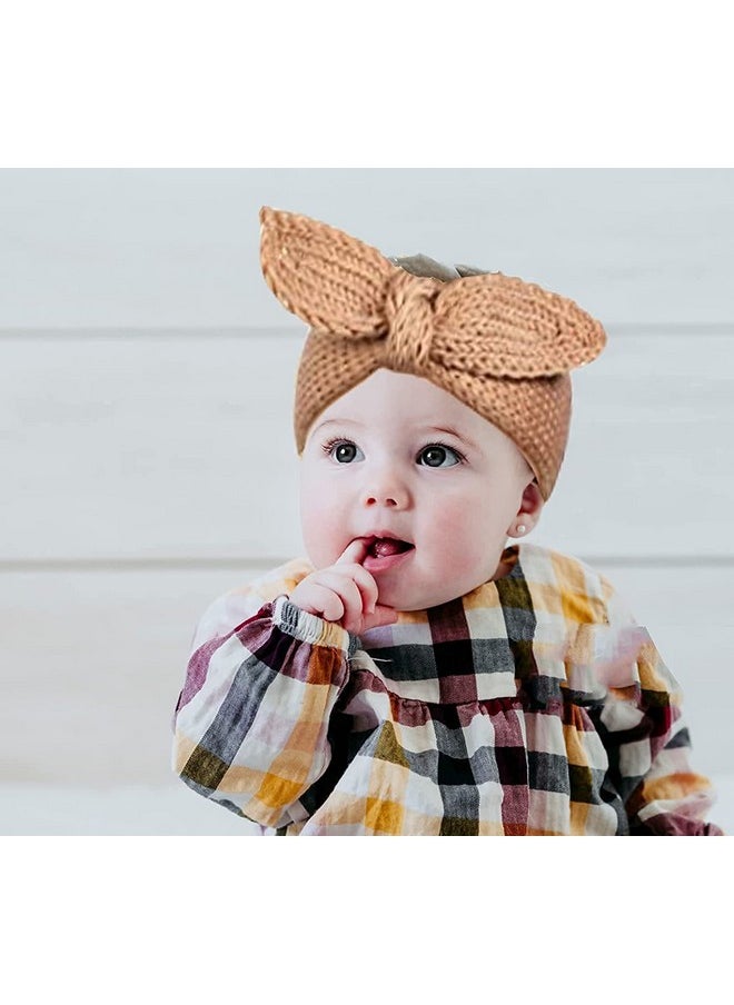 El Regalo - 2 Pcs Turban Wool Headband - Warm Rabbit Knot Hair Band, Knit Head Wrap For Baby Girls Newborns And Toddlers (Beige & White) - Image 1