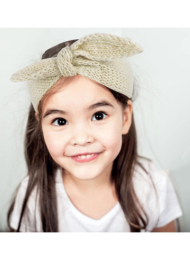 El Regalo - 2 Pcs Turban Wool Headband - Warm Rabbit Knot Hair Band, Knit Head Wrap For Baby Girls Newborns And Toddlers (Beige & White) - Image 1