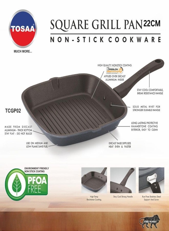 Tosaa Square Grill Pan, Black/Red (22cmx22cm) - Aluminium - Image 4