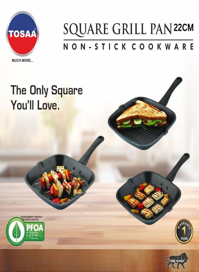 Tosaa Square Grill Pan, Black/Red (22cmx22cm) - Aluminium - Image 2