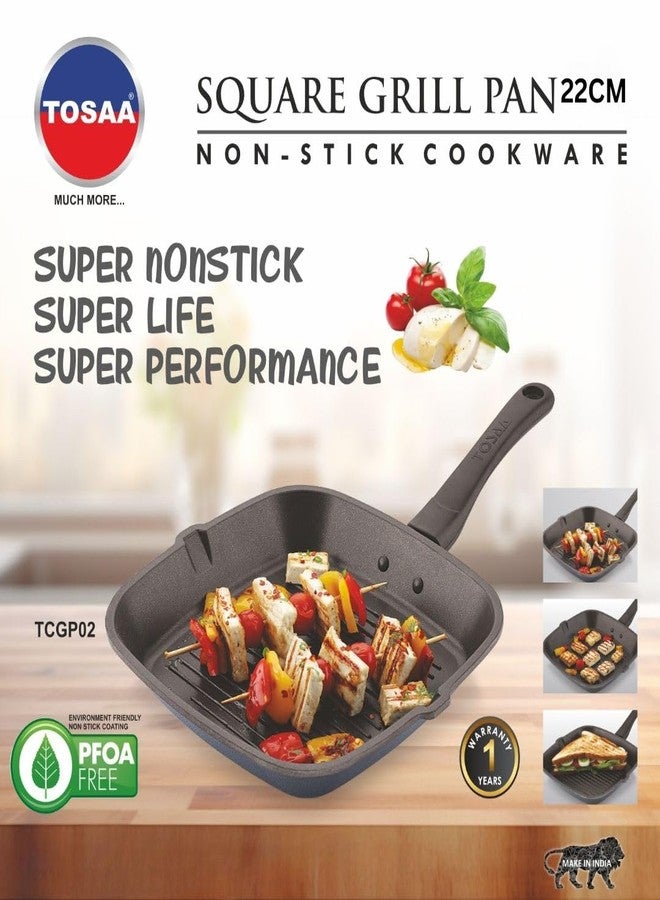Tosaa Square Grill Pan, Black/Red (22cmx22cm) - Aluminium - Image 3