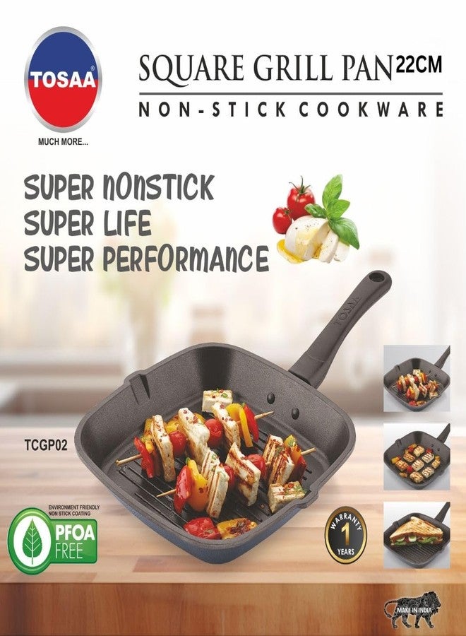 Tosaa Square Grill Pan, Black/Red (22cmx22cm) - Aluminium - Image 5