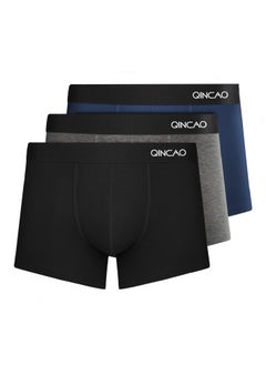 QINCAO Men's boxer briefs, retro, pure cotton material, 3 pieces pure black size L