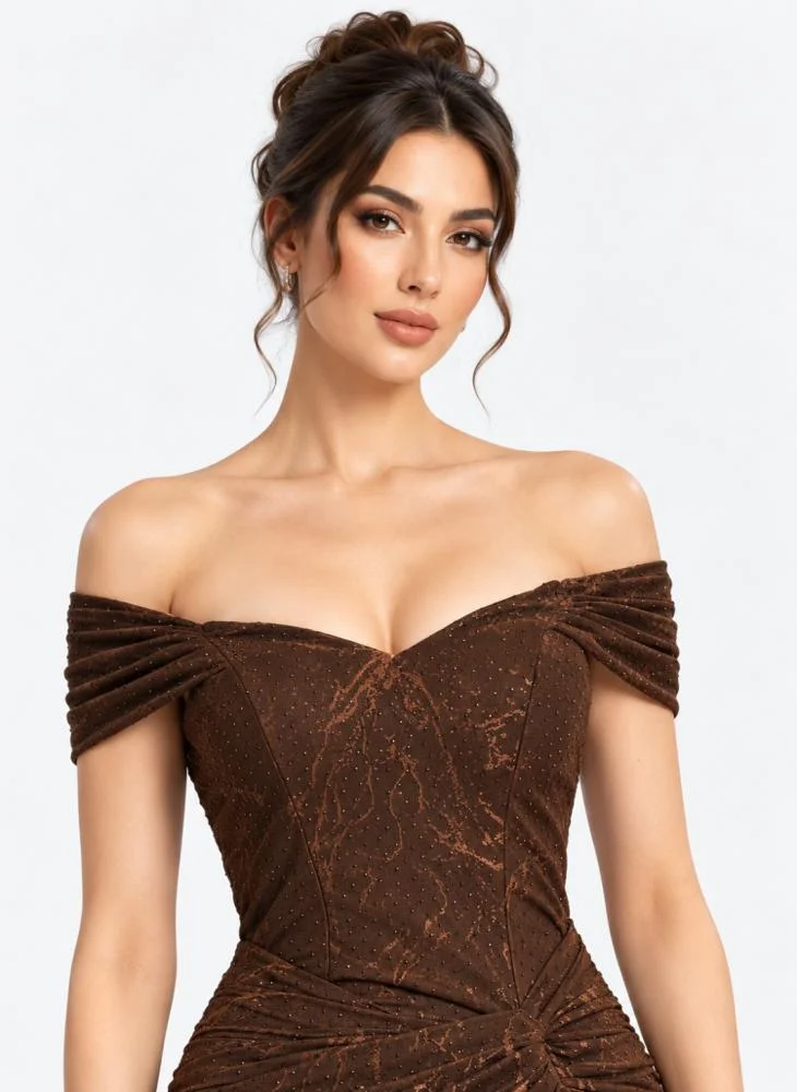 Opera Fashion Mocha Embellished Tulle Mermaid Evening Dress