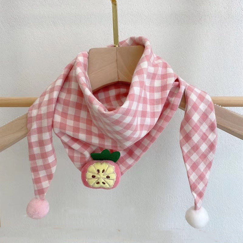 Korean Style Cotton Linen Kids Bandana Scarf 2021 Cartoon Powdered dragon fruit